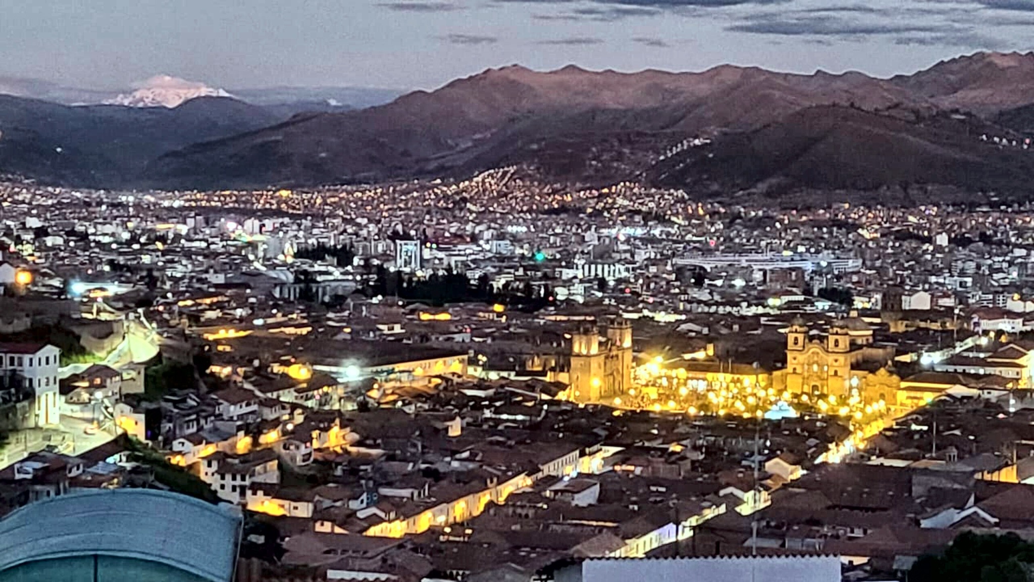 Night skyline with the lit Plaza