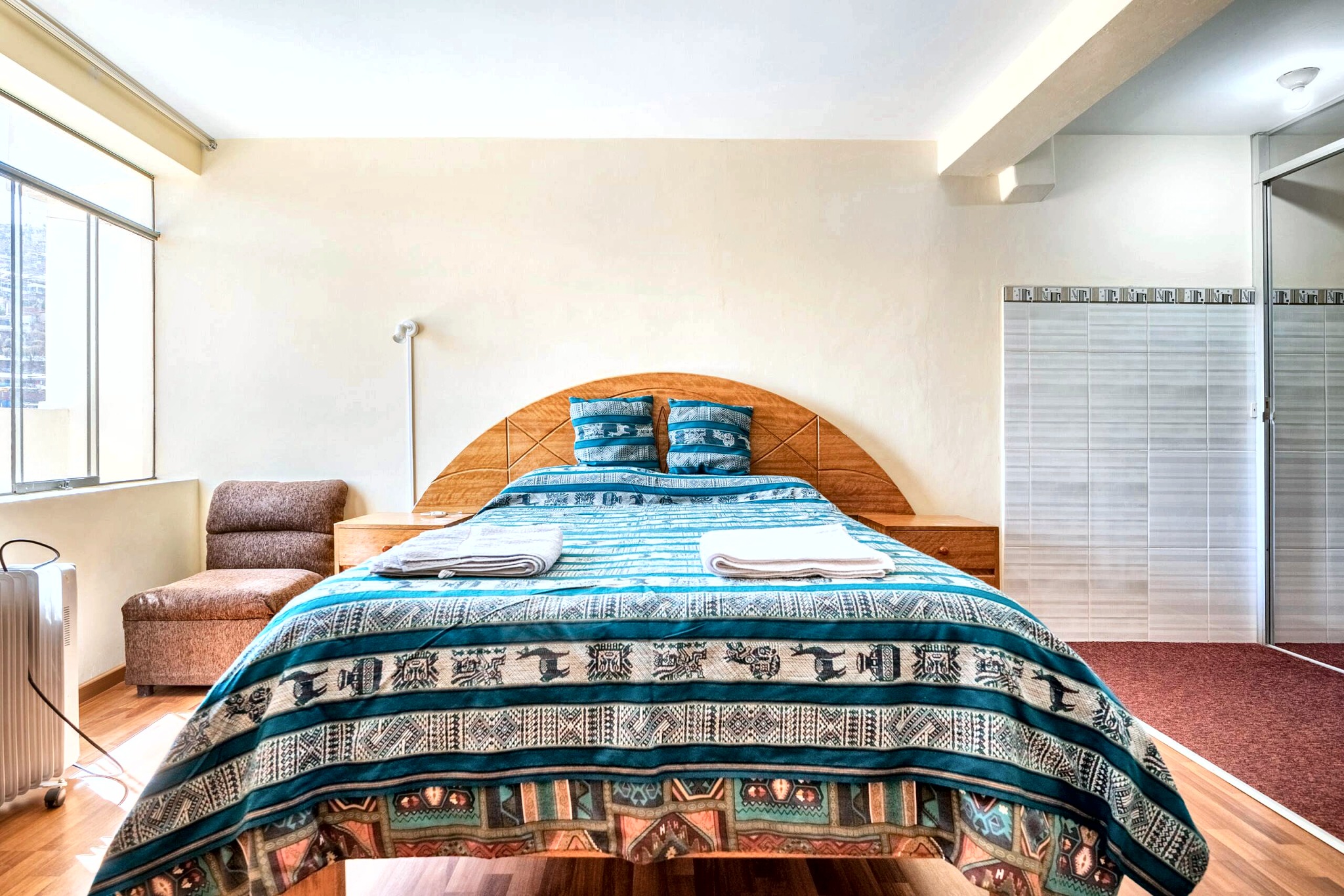 Bedroom with rooftop view
